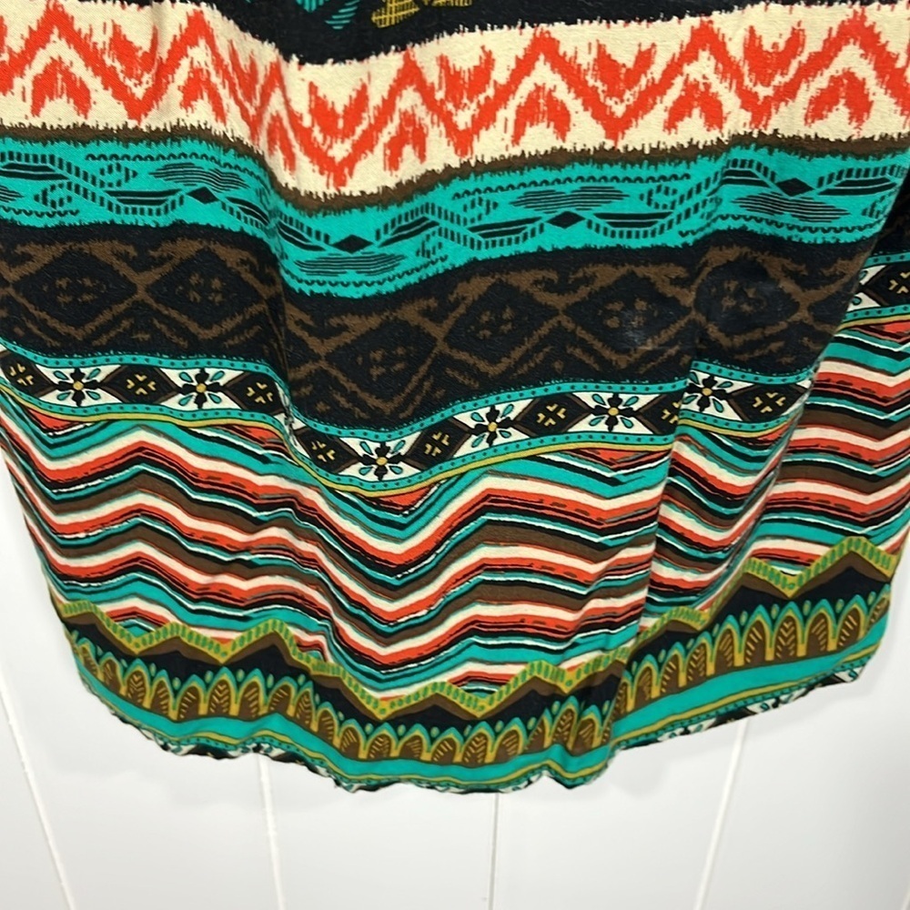 Flying Tomato Womens Mini Dress M Black Green Tribal Print Embroidery 100% Rayon - Picture 6 of 13